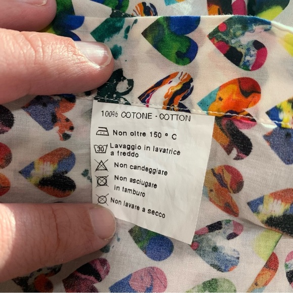 NeroSfumato Positano Liberty Fabrics Heart Pattern Button Down Cotton Shirt Sz L - Picture 8 of 10